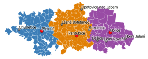 Mapka působnosti (Pardubický region)
